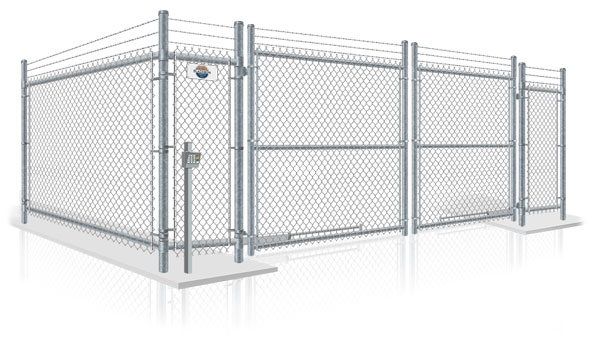 Commercial chain link security gate with barbed wire installation company in the Columbus Georgia area.