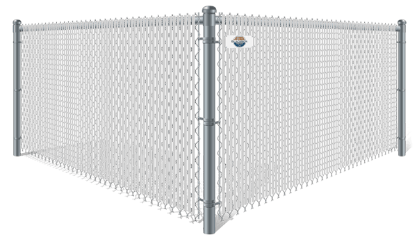 Galvanized commercial chain link fence with white privacy slats in Columbus Georgia
